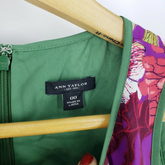 ANN TAYLOR Sheath Green Floral Dress Size 00 - Picture 7 of 9